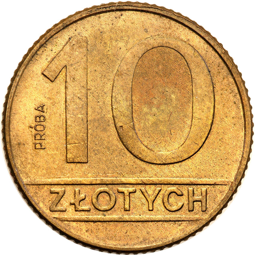 PRL. PRÓBA mosiądz 10 złotych 1989 nominał